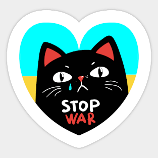 Stop war banner, poster, flyer, card, badge or sticker print design with grumpy black cat Sticker